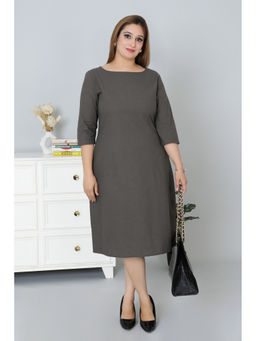 MLADA - Women Grey Solid Cotton 3/4 Sleeves A-Line Dress