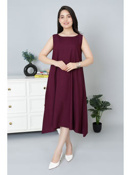 MLADA - Women Wine Solid Rayon Flare Fit Sleeveless Dress