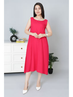 MLADA - Women Magenta Solid Rayon Flare Fit Sleeveless Dress