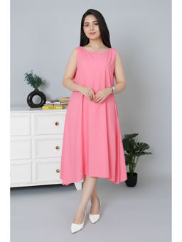 MLADA - Women Pink Solid Rayon Flare Fit Sleeveless Dress
