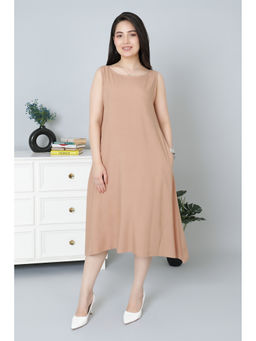 MLADA - Women Brown Solid Rayon Flare Fit Sleeveless Dress
