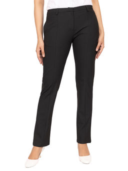 MLADA - Women's Black High Waist Regular Fit Straight Formal Trouser