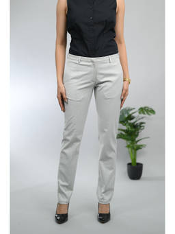 MLADA - Women's Grey High Waist Regular Fit Straight Formal Trouser
