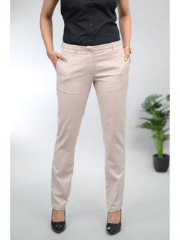 MLADA - Women's Beige High Waist Regular Fit Straight Formal Trouser