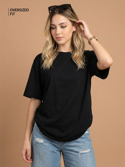 JUNEBERRY - Women's Black Plain Oversized T-Shirt