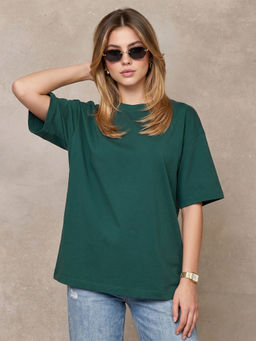JUNEBERRY - Women's Green Plain Oversized T-Shirt
