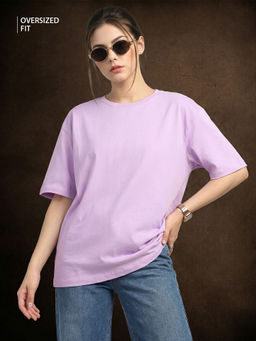 JUNEBERRY - Women's Lavender Plain Oversized T-Shirt
