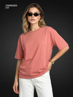 JUNEBERRY - Women's Pink Plain Oversized T-Shirt
