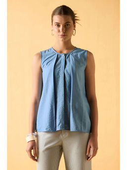 Van Heusen - Women Light Blue Sleeveless Casual Shirt