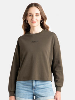 Jockey - Wz17 Women Super Combed Cotton Rich Oversized Printed T-Shirt-Brown