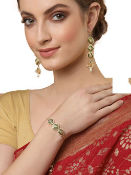 Dugran By Dugristyle - Green & White Meenakari Kundan Bracelet with Earring Jewellery Set