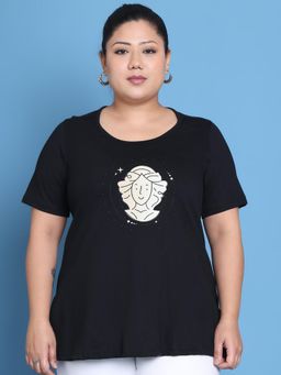 theRebelinme - Plus Size Women Black Virgo Zodiac Sign Printed Cotton T-Shirt