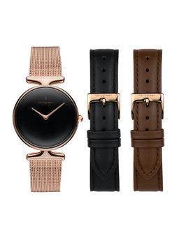 Nordgreen - Unika Bundle Black Dial Rose Gold Case Rose Gold Mesh Dark Brown Leather