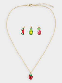 Mi Arcus - Gold Fruit Necklace With 3 Changeable Pendants- Multicolor
