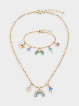 Mi Arcus - Rainbow Charm Necklace & Bracelet Set For Girls- Multicolor