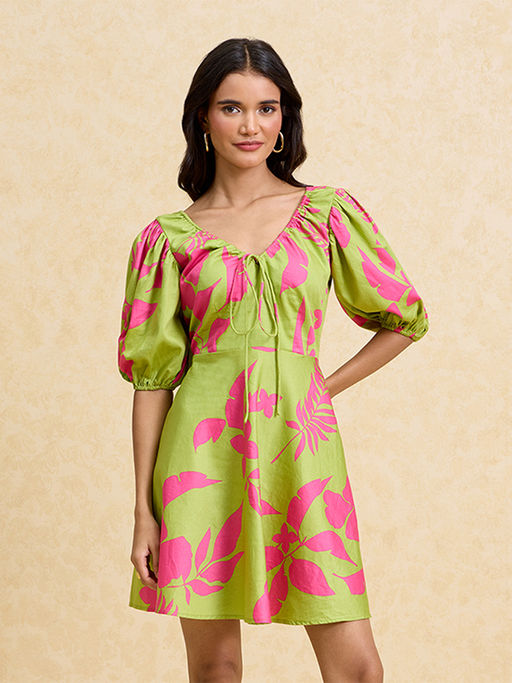 Buy Twenty Dresses by Nykaa Fashion Green Floral V Neck Backless Fit and  Flare Satin Mini Dress Online