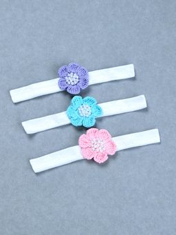 FUNKRAFTS - Multicolour Girls Floral Crochet Headbands (Pack Of 3) (0-36 Months)