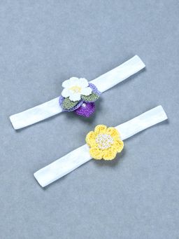 FUNKRAFTS - Multicolour Girls Floral Crochet Headbands (Pack Of 2) (0-36 Months)