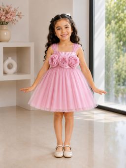Superminis - Girls Net Embellishment Sleeveless Fit and Flared Knee Length Dress