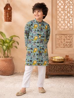 Superminis - Boys Cotton Printed Full Sleeve Ethnic Kurta With Pyjama