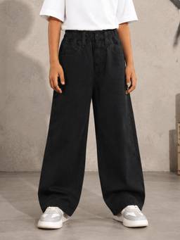 KiddoPanti - Boys Denim Solid Baggy Fit Jeans