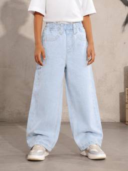 KiddoPanti - Boys Denim Solid Baggy Fit Jeans
