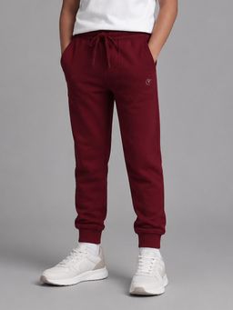 KiddoPanti - Boys Cotton Fleece Solid maroon Joggers