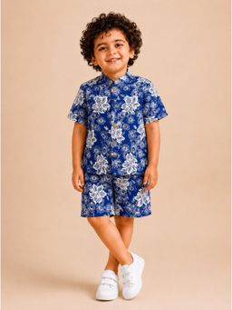 A.T.U.N. - Boys 100% Cotton Blue Printed Co-Ord Set