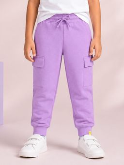 KiddoPanti - Boys Cotton Fleece Solid Purple Joggers