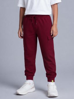 KiddoPanti - Boys Cotton Fleece Solid Maroon Joggers