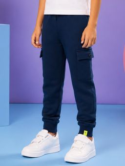 KiddoPanti - Boys Cotton Fleece Solid Teal Joggers
