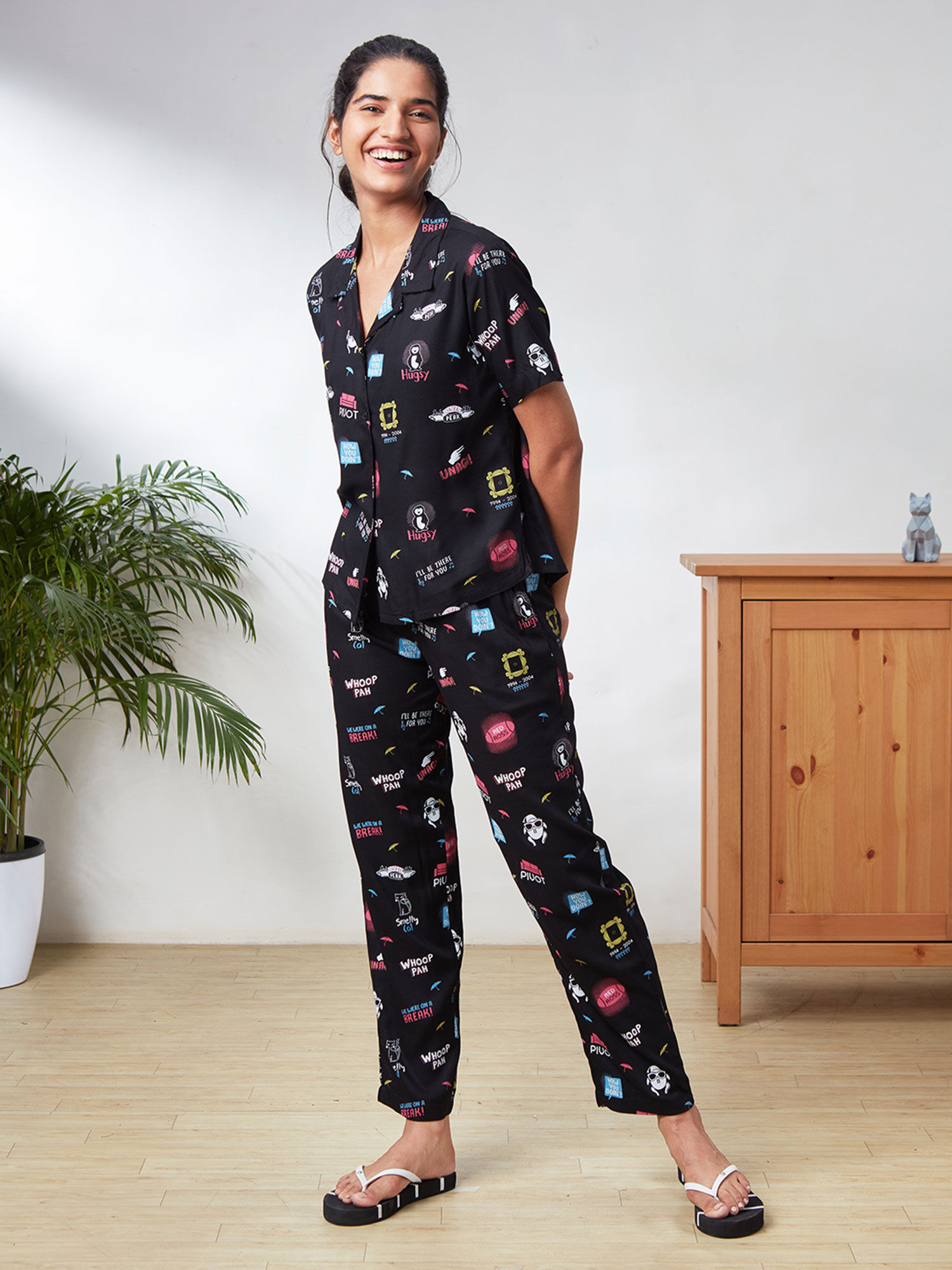 Doodle Set Graphic Black Pajama Black 