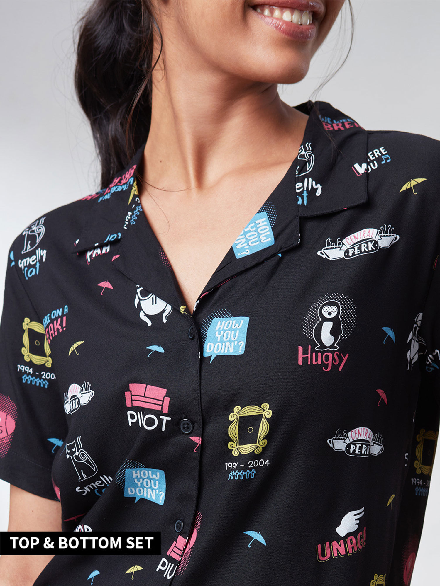Doodle Set Graphic Black Pajama Black 
