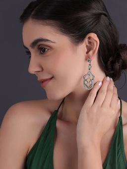 Shaze - Silver Rhodium-Plated Cubic Zirconia Twisted Drop Earrings for Women