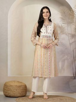 Nayam by lakshita - Mustard Floral A-Line Modal Chanderi Kurta and Palazzo for Women (Set of 2)
