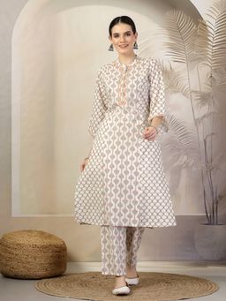 Nayam by lakshita - Pink Abstract Printed A-Line Cotton Kurta and Palazzo (Set of 2)