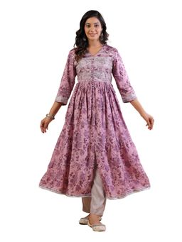 SAVI - Lavender Ray On Embellished Gathered Kurta Pant (Set of 2)