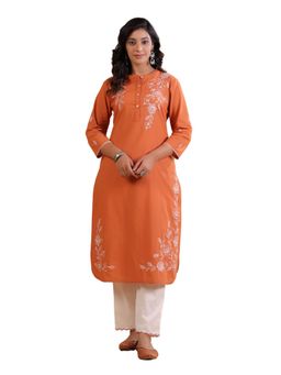 SAVI - Rust Cotton Embroidered Kurta Pant (Set of 2)