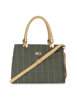 E2O - Women Green Checked Structured Satchel Handbag