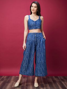 Globus - Women Blue Self Design Co-Ord with Strappy Top and Trouser (Set of 2)