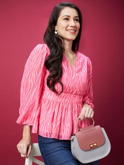 Globus - Women Pink Animal Print Wrap V-Neck Casual Top