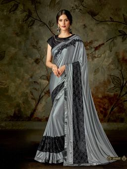 Odette - Silver Lycra Designer Saree with Unstitched Blouse