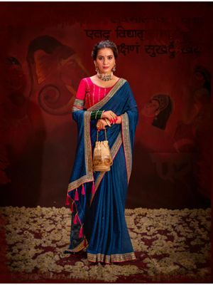 Women's Vichitra Silk Yellow Embellished Designer Saree With Blouse Piece main image 1