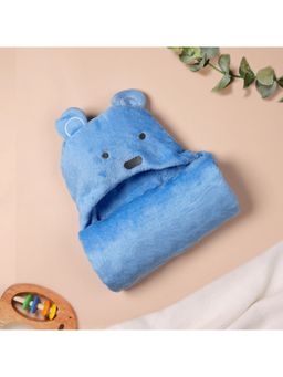 Kicks and Crawl - Blue Bear Hooded Fur Blanket