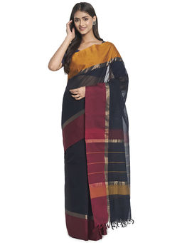Fabindia - Navy Blue Colorblock Cotton Saree