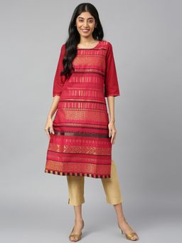 Aurelia - Dark Pink Jacquard Round Neck Kurta
