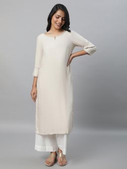 Aurelia - Beige Round Neck Casual Kurta