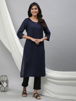 Aurelia - Blue Yarn Dyed Straight Kurta