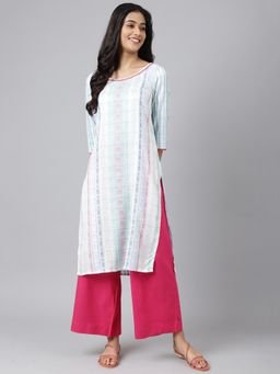 Aurelia - White Floral Motifs Dobby Kurta