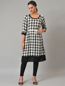Aurelia - Black Checker Dobby Kurta with Belt